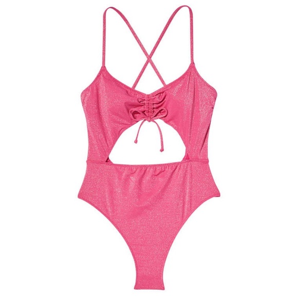 Victoria's Secret Swim, Strappy One-Piece Cutout Ruched Swimsuit, Pink, NWT, XL - Picture 3 of 5